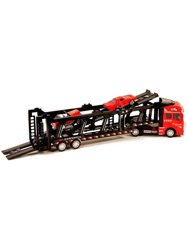 Металлическая машинка Die Cast «Трейлер-Автовоз» c машинками 2212-9, 32 см., инерция / Микс