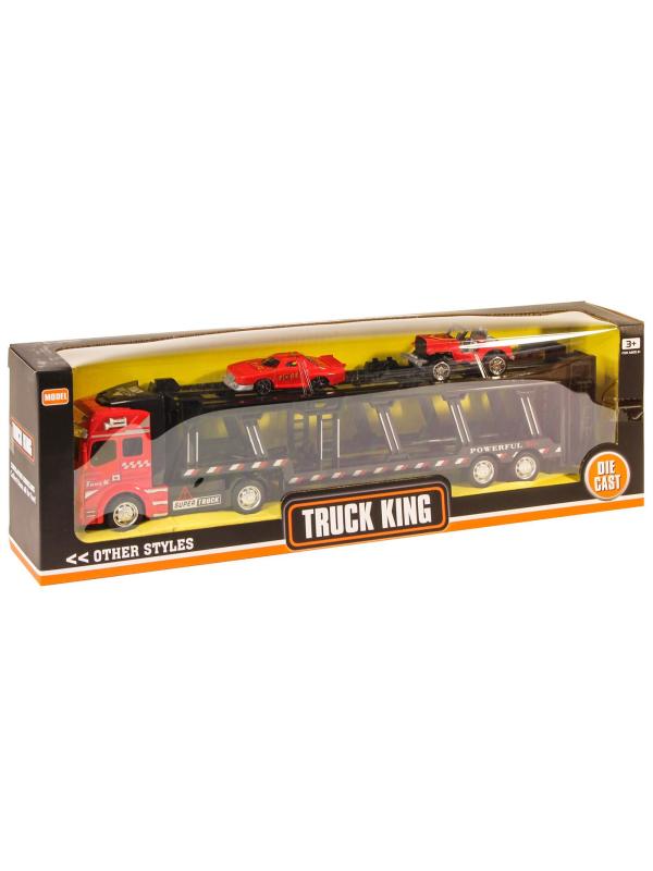 Металлическая машинка Die Cast «Трейлер-Автовоз» c машинками 2212-9, 32 см., инерция / Микс