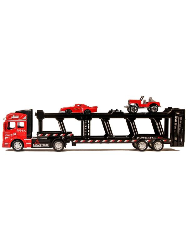 Металлическая машинка Die Cast «Трейлер-Автовоз» c машинками 2212-9, 32 см., инерция / Микс