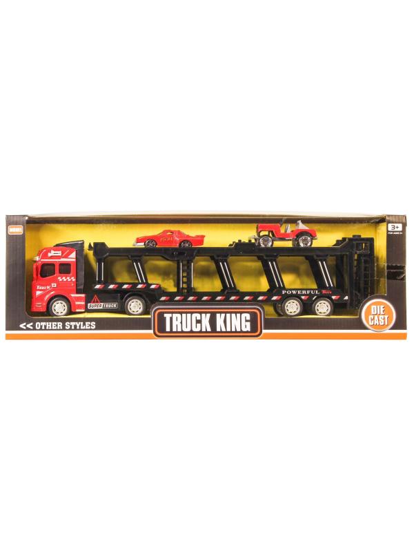 Металлическая машинка Die Cast «Трейлер-Автовоз» c машинками 2212-9, 32 см., инерция / Микс