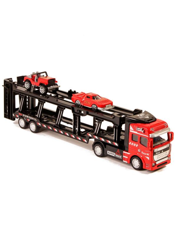Металлическая машинка Die Cast «Трейлер-Автовоз» c машинками 2212-9, 32 см., инерция / Микс