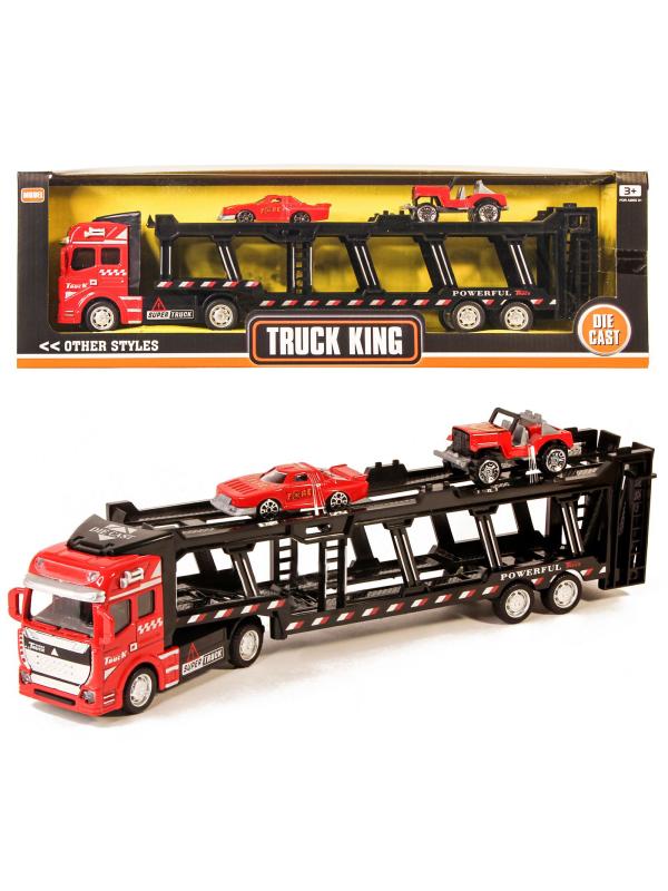 Металлическая машинка Die Cast «Трейлер-Автовоз» c машинками 2212-9, 32 см., инерция / Микс