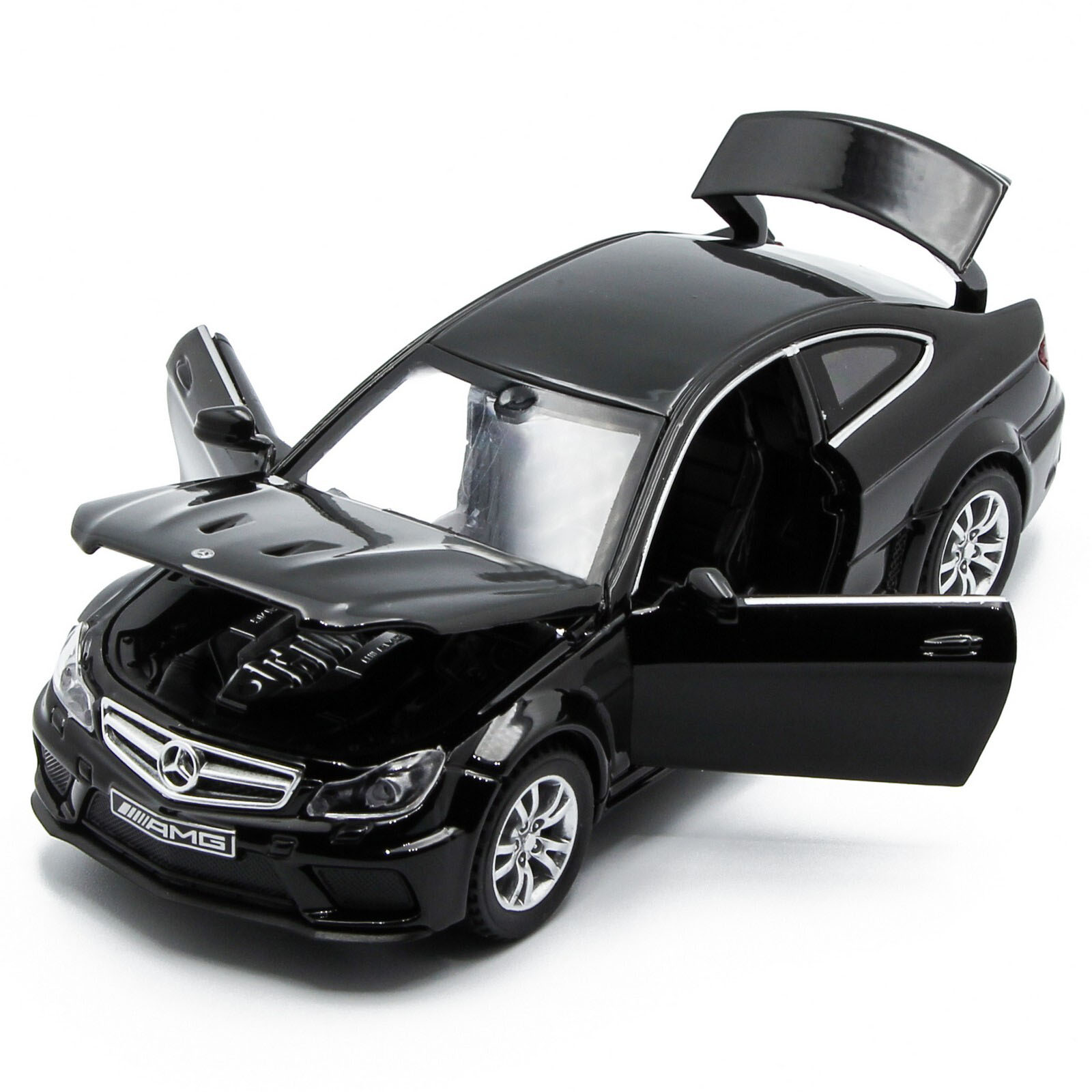 Металлическая машинка Die Cast  1:32 «Mercedes-Benz C63 AMG Coupe Black Series» 15 см., А32251, свет, звук, инерционная / Микс