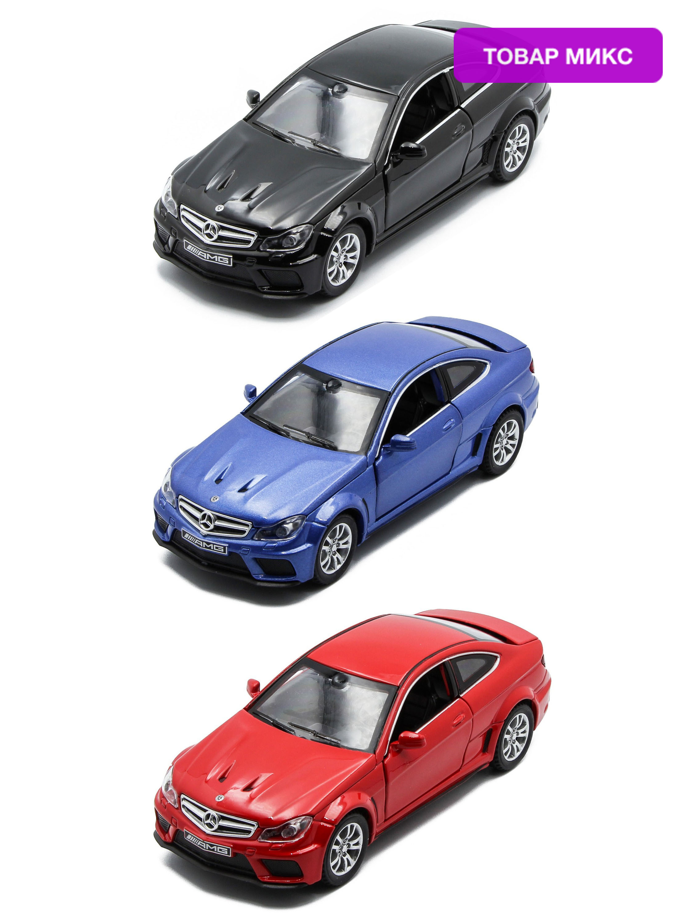 Металлическая машинка Die Cast  1:32 «Mercedes-Benz C63 AMG Coupe Black Series» 15 см., А32251, свет, звук, инерционная / Микс