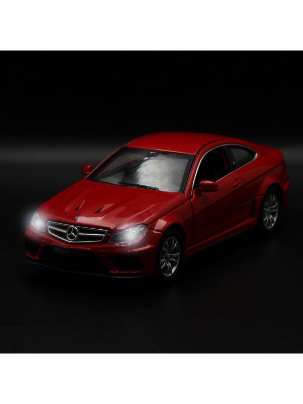 Металлическая машинка Die Cast  1:32 «Mercedes-Benz C63 AMG Coupe Black Series» 15 см., А32251, свет, звук, инерционная / Микс