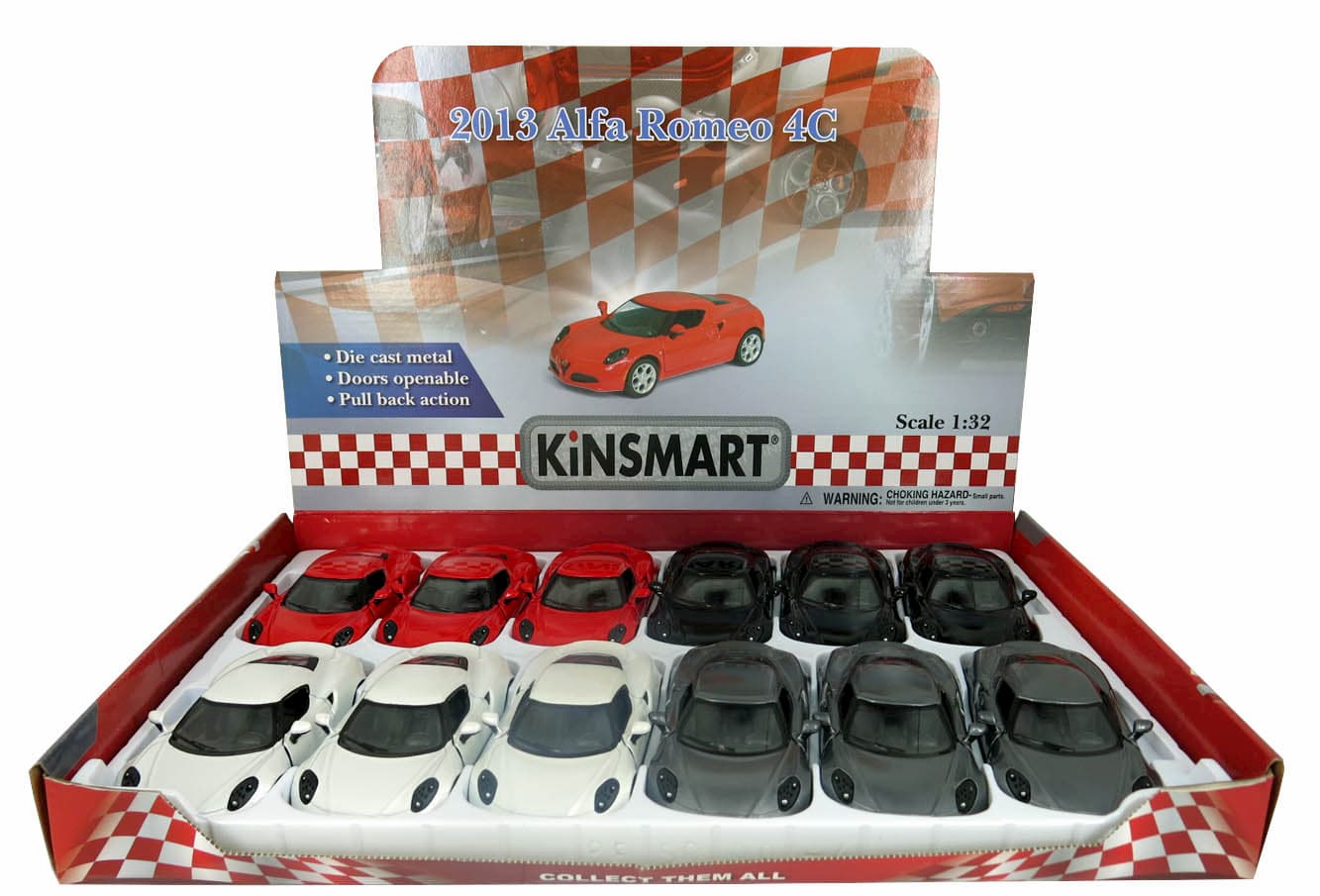 Металлическая машинка Kinsmart 1:32 «2013 Alfa Romeo 4C» KT5366D, инерционная / Белый