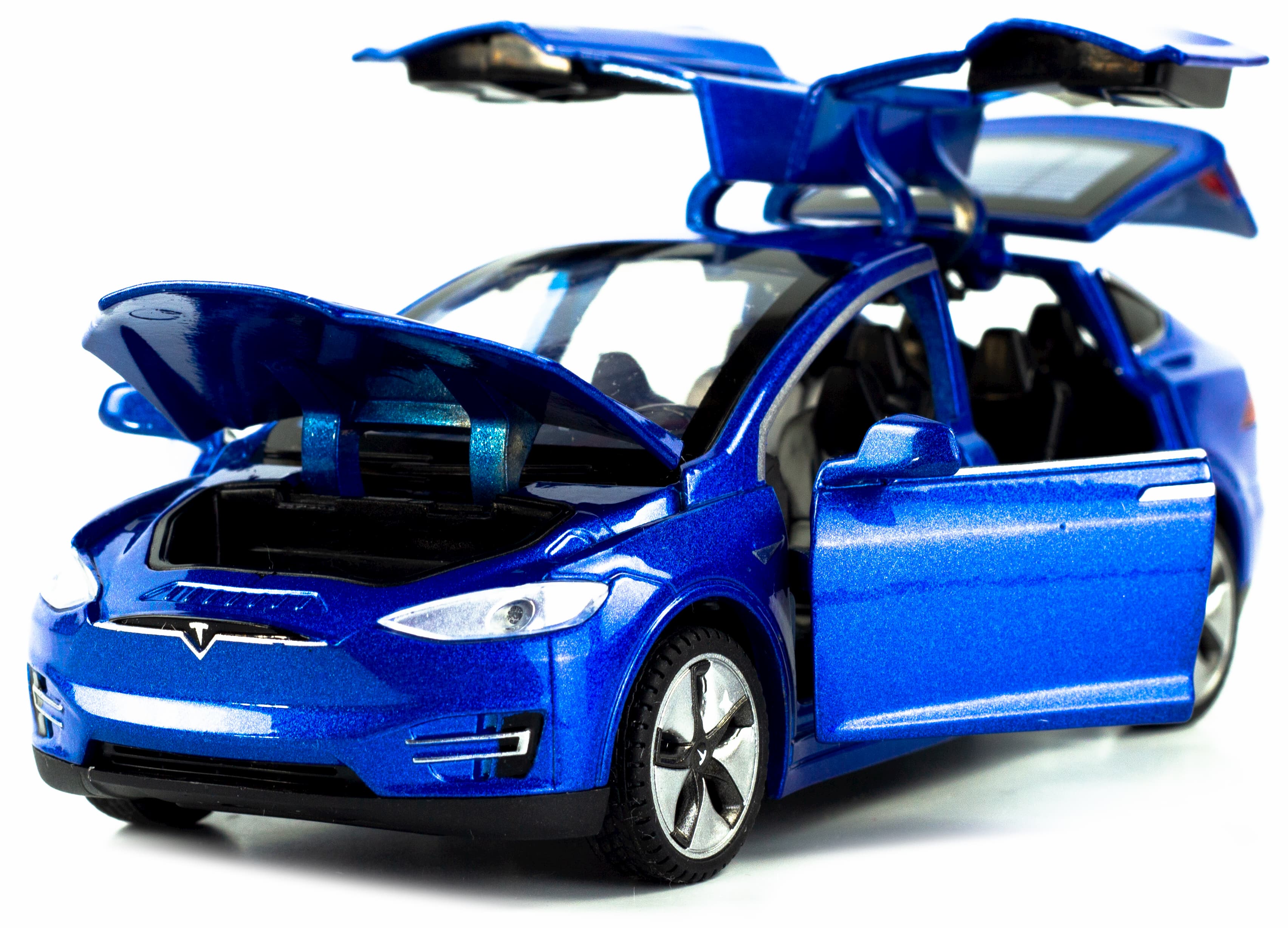 Металлическая машинка Wanbao 1:32 «Tesla Model X» 636D инерционная, свет, звук / Синий