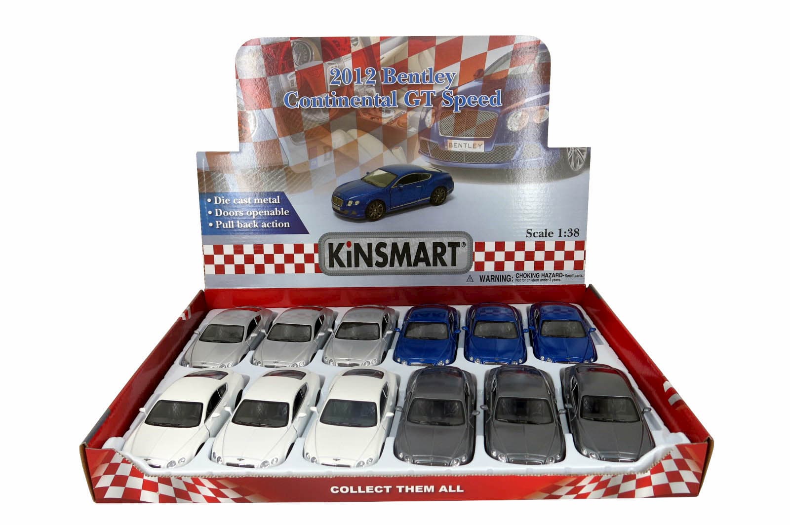Металлическая машинка Kinsmart 1:38 «2012 Bentley Continental GT Speed» KT5369D, инерционная / Светло-серый