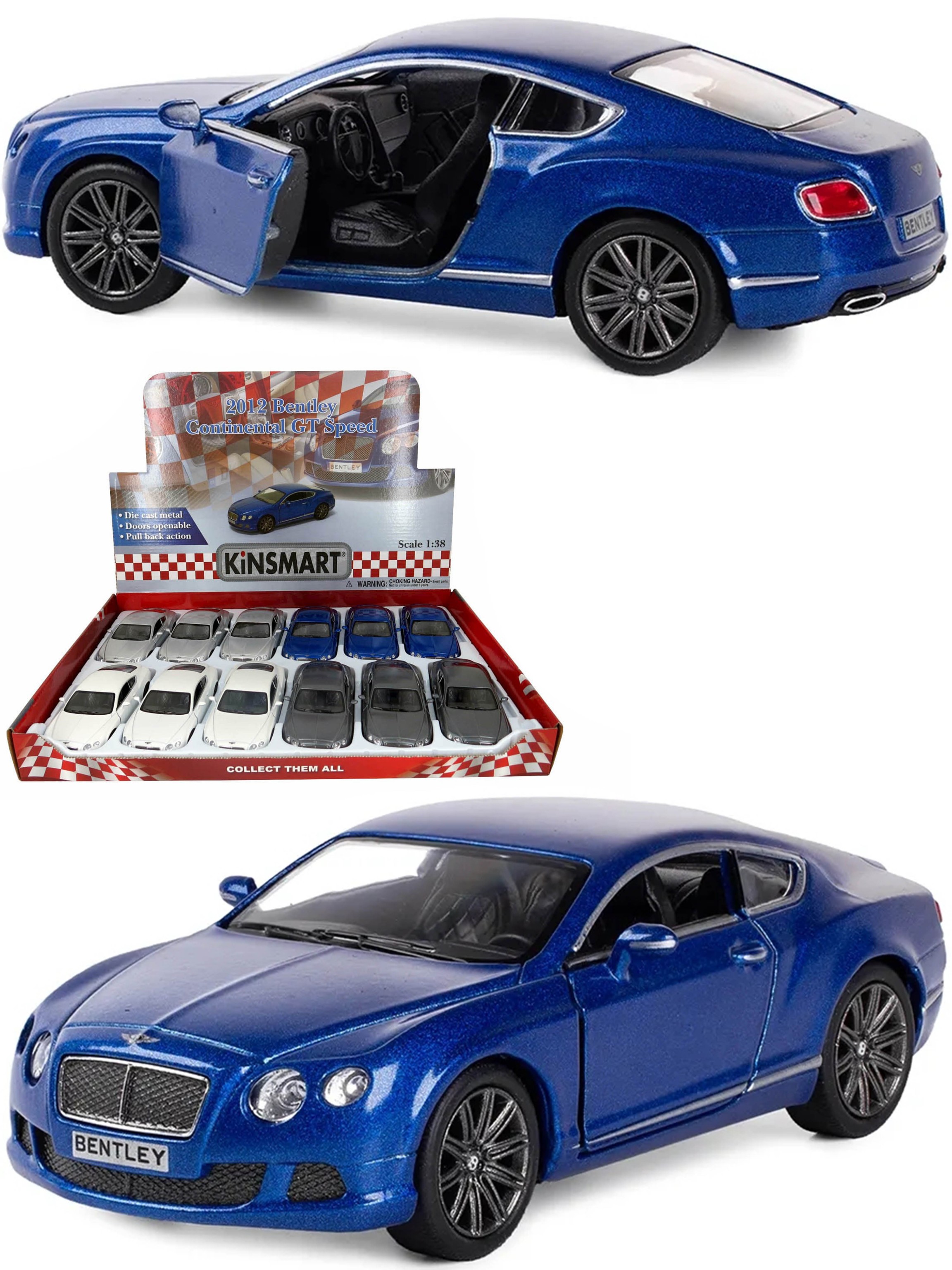 Металлическая машинка Kinsmart 1:38 «2012 Bentley Continental GT Speed» KT5369D, инерционная / Синий