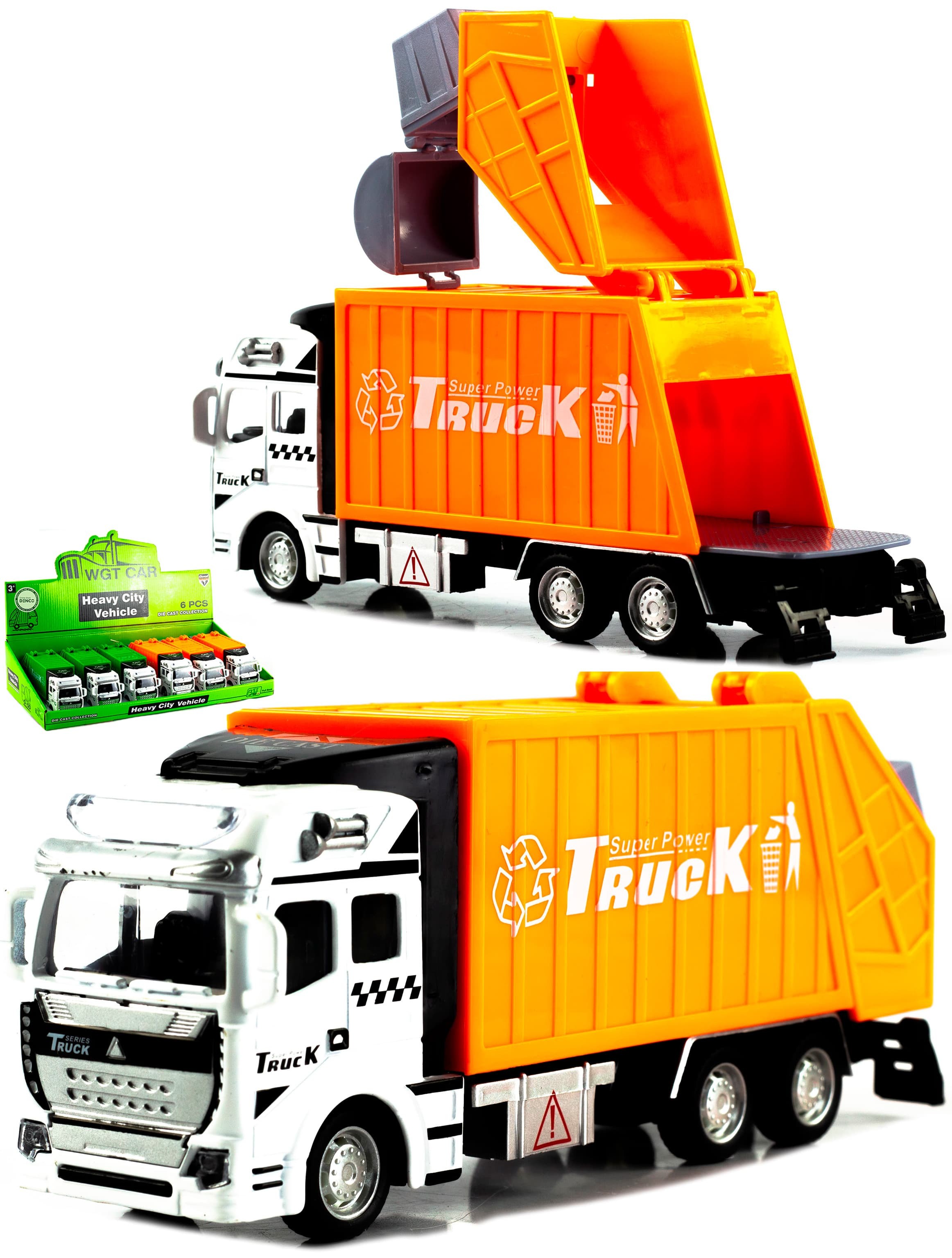 Металлическая машинка WGT Car «Мусоровоз» 2211-2, Heavy City Vehicle инерционный / Оранжевый