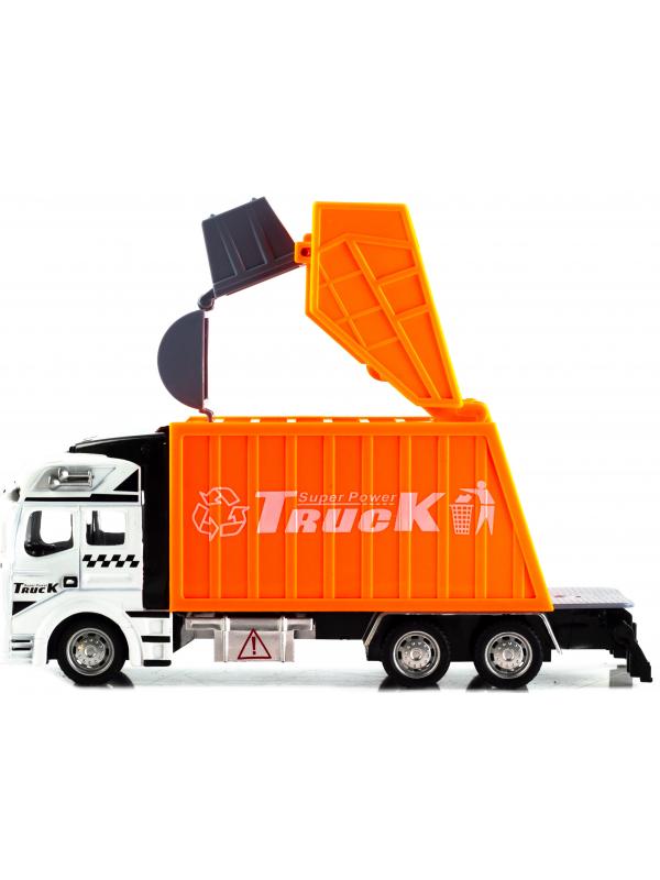 Металлическая машинка WGT Car «Мусоровоз» 2211-2, Heavy City Vehicle инерционный / Оранжевый