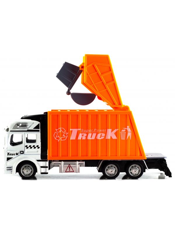 Металлическая машинка WGT Car «Мусоровоз» 2211-2, Heavy City Vehicle инерционный / Оранжевый