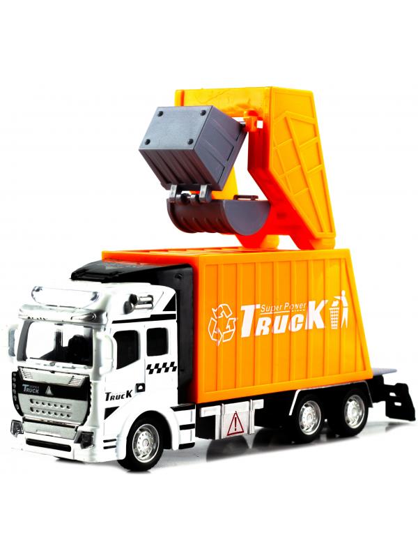 Металлическая машинка WGT Car «Мусоровоз» 2211-2, Heavy City Vehicle инерционный / Оранжевый