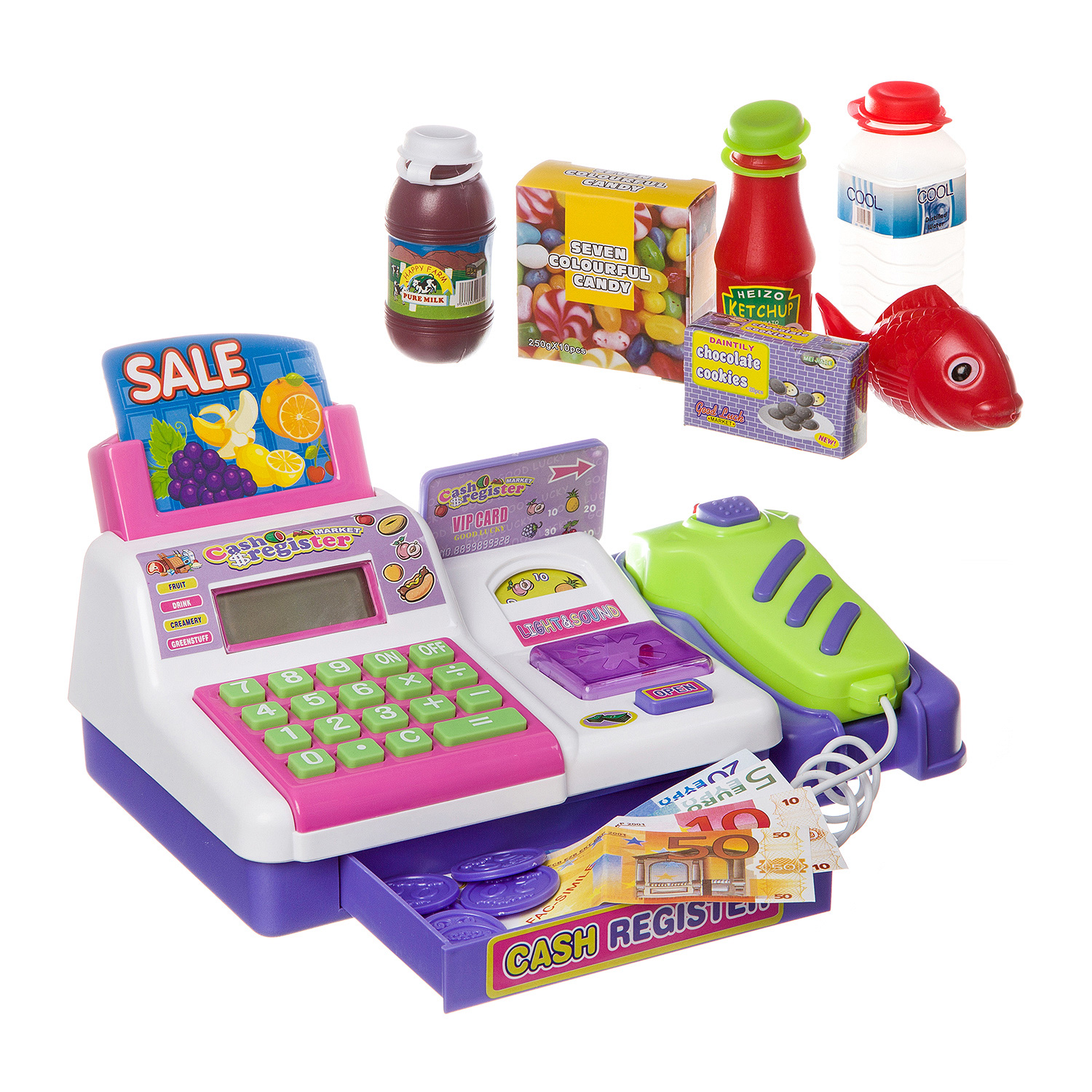 Детский игровой кассовый аппарат Play Smart «Мой магазин» с тележкой, аксессуарами, свето-звуковыми эффектами / 7562B