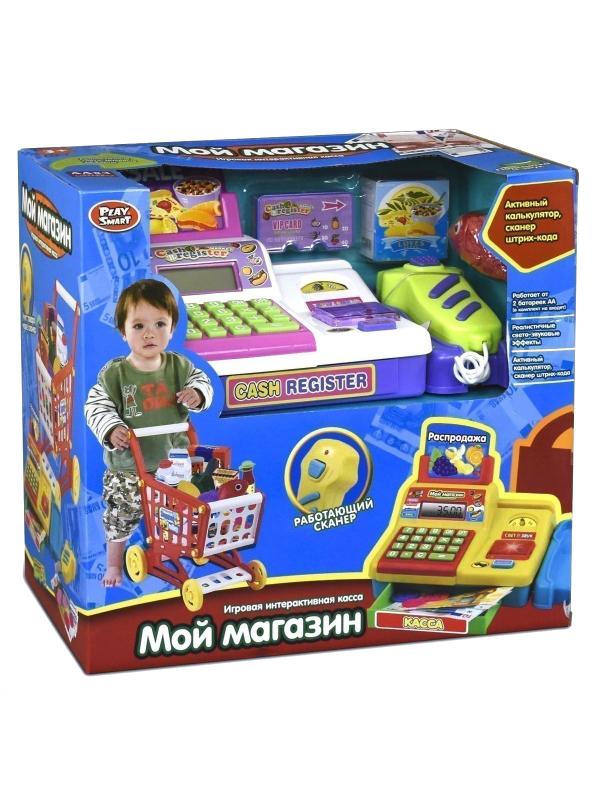 Детский игровой кассовый аппарат Play Smart «Мой магазин» с тележкой, аксессуарами, свето-звуковыми эффектами / 7562B