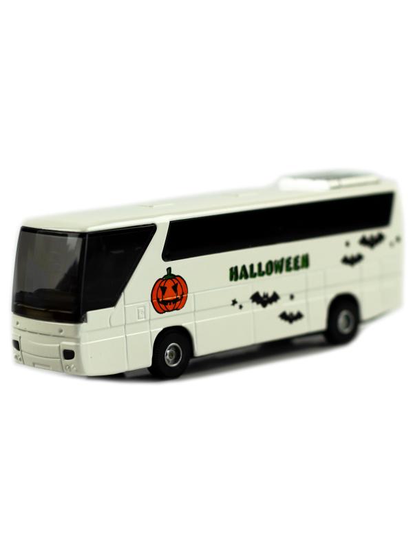 Машинка металлическая «Туристический автобус Halloween» 271CH, 14 см. инерционный, свет, звук / Белый