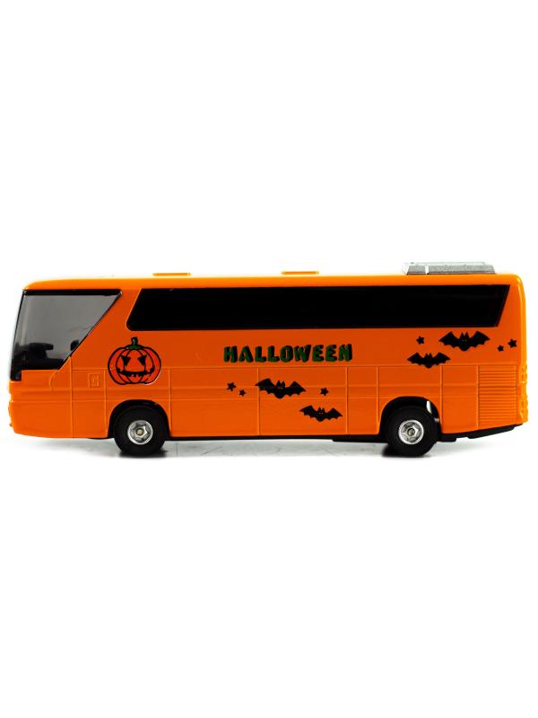 Машинка металлическая «Туристический автобус Halloween» 271CH, 14 см. инерционный, свет, звук / Оранжевый