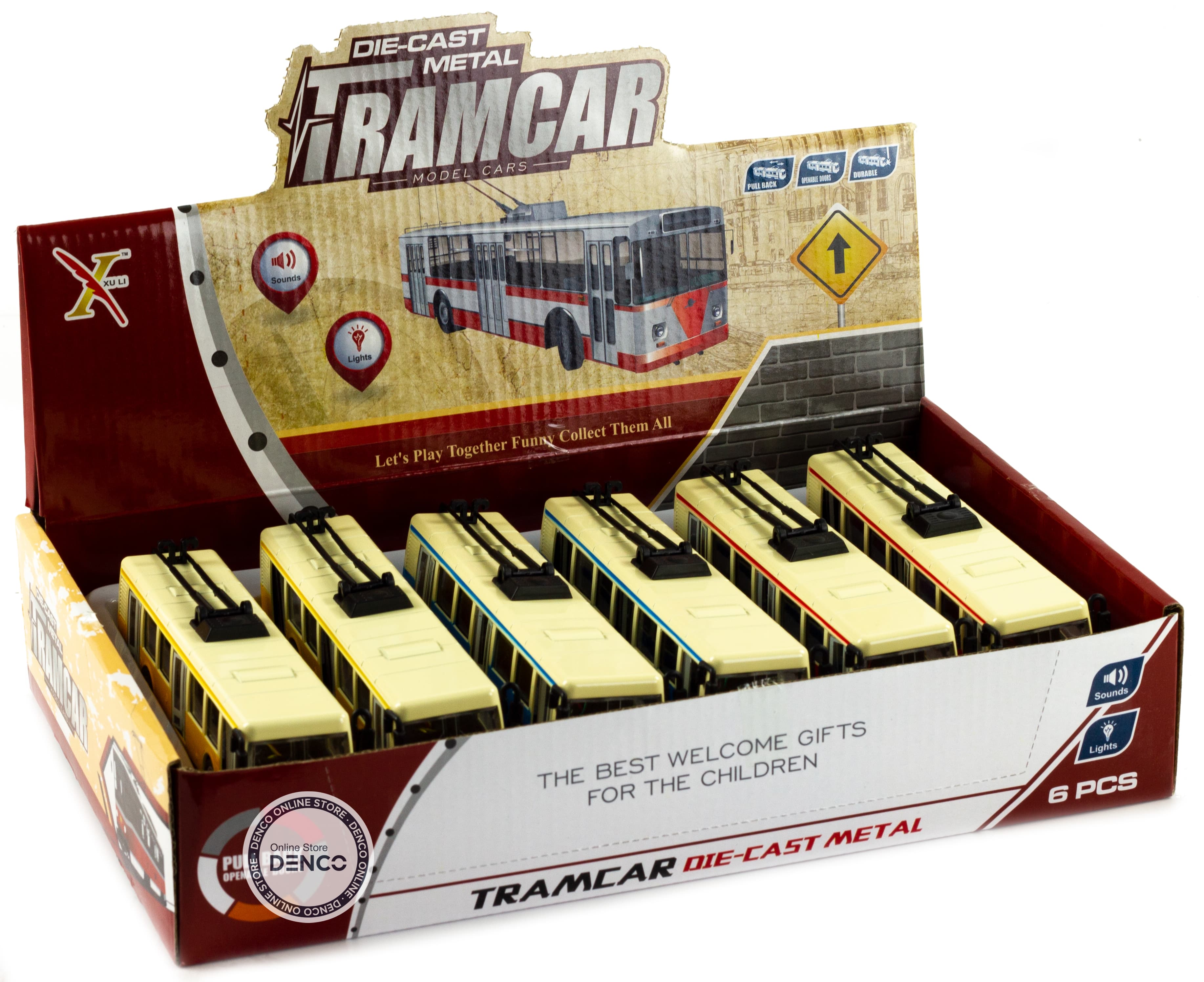 Металлический троллейбус Die Cast «Tramcar» XL80189-6L инерционный, звук, свет / Желтый