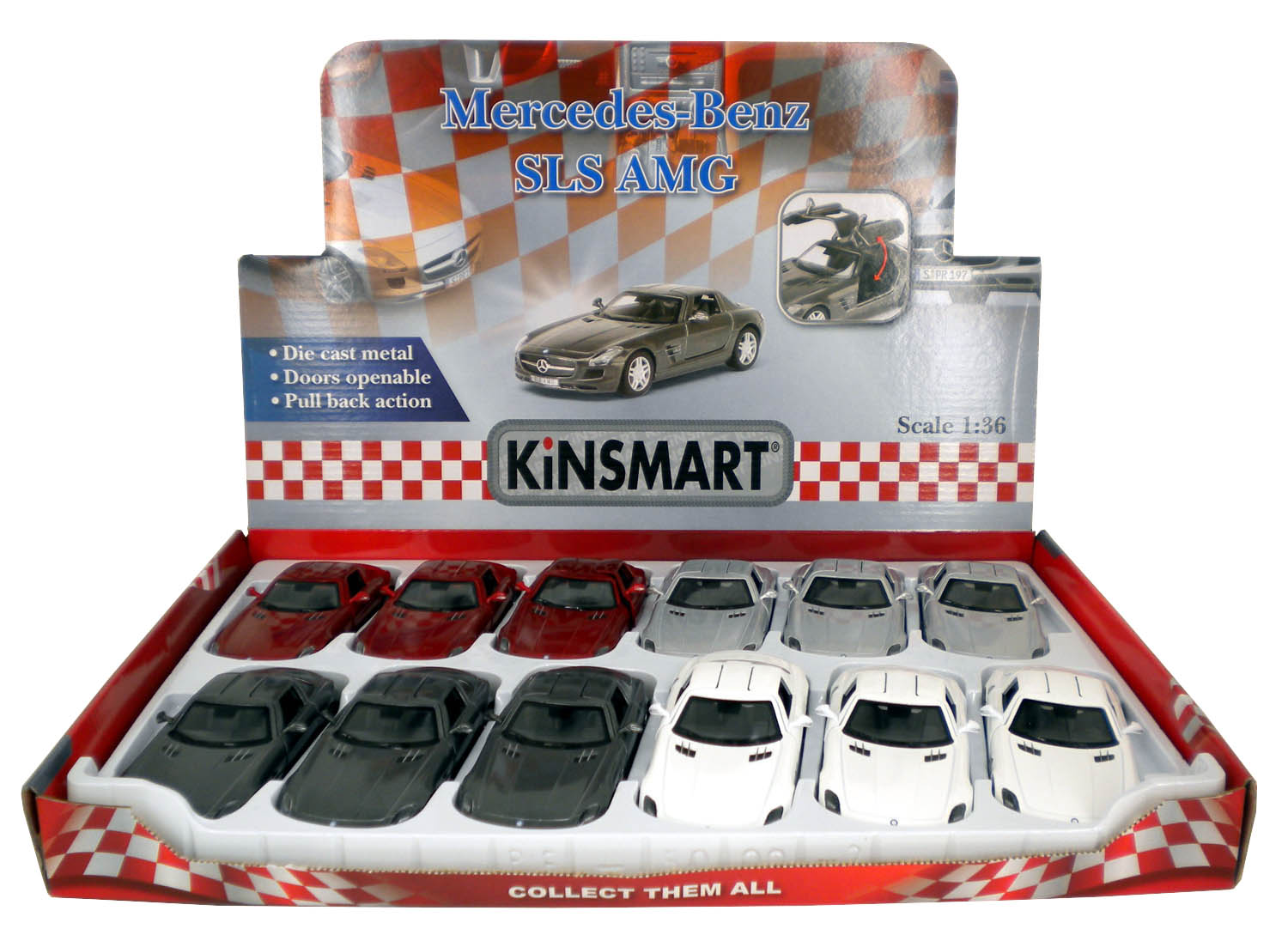 Металлическая машинка Kinsmart 1:36 «Mercedes-Benz SLS AMG» KT5349D, инерционная / Бордовый