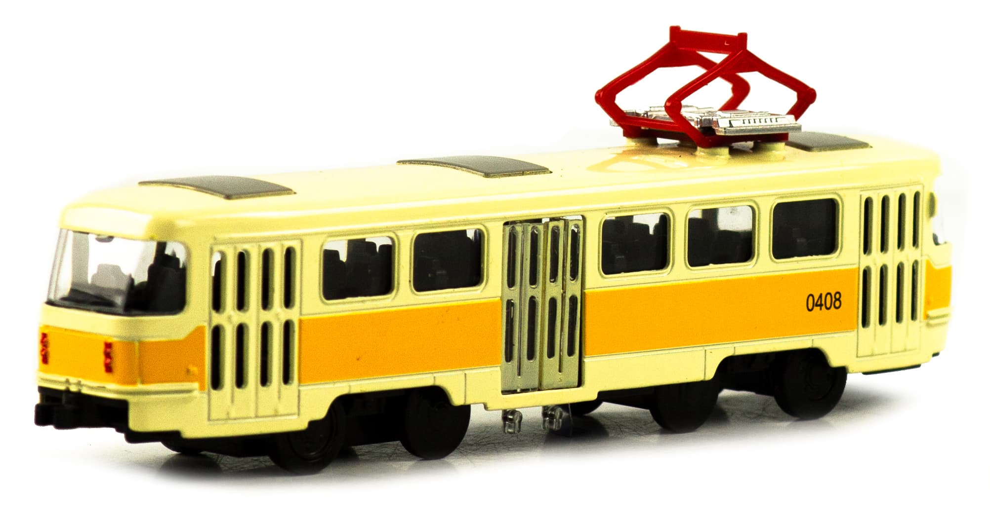 Металлический трамвай 1:32 «Tatra T3SU» 1812-12D, Крутые тачки, инерционный, звук, свет / Микс