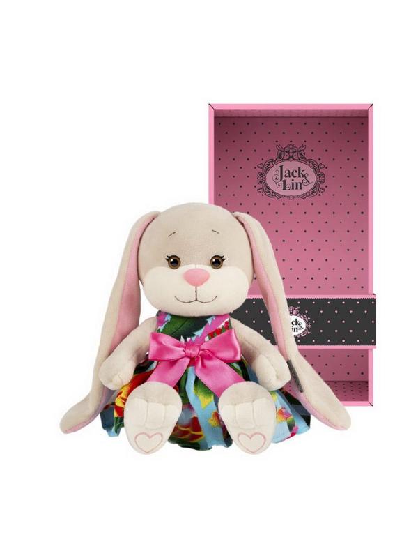 Мягкая игрушка Maxitoys Jack&Lin Зайка в Летнем Платьице с Розовым Бантом 20 см