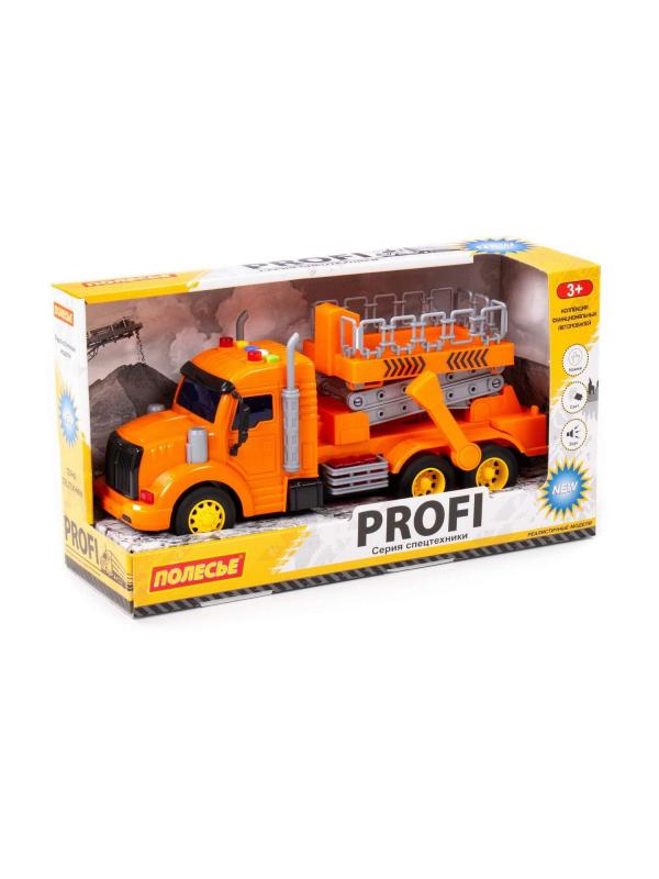 Машинка Полесье Профи с подъёмником инерционная со светом и звуком оранжевый в коробке