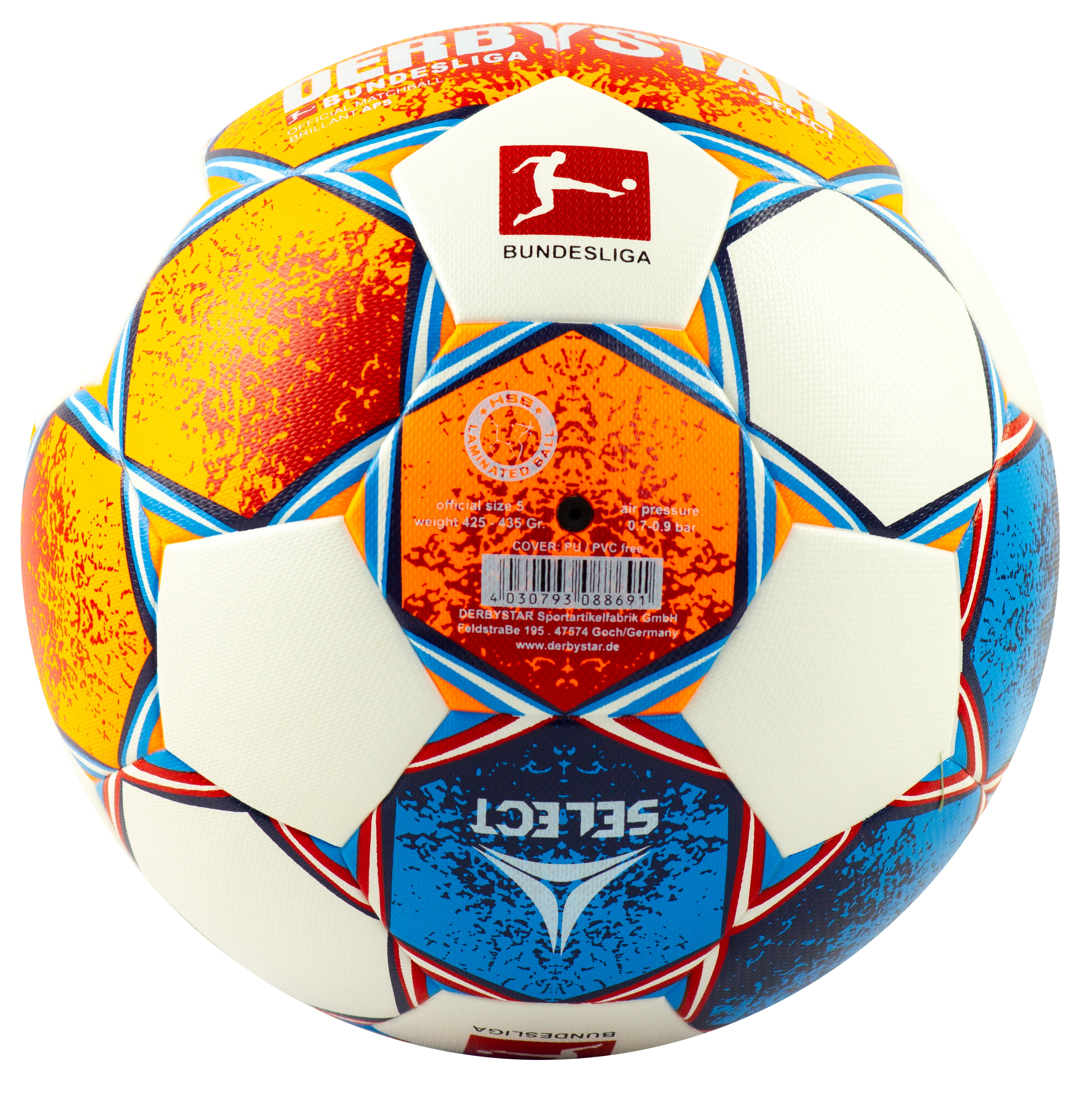 Футбольный мяч «DERBYSTAR FB Bundesliga Brillant APS v21» размер 5, 32 панели, F33945 / Микс