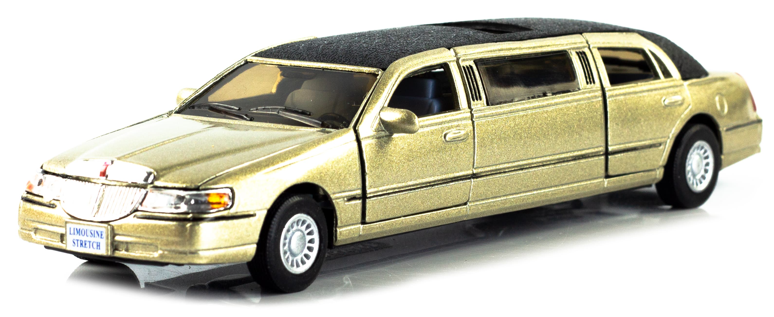 Металлическая машинка Kinsmart 1:38 «1999 Lincoln Town Car Stretch Limousine» KT7001DH / Золотой