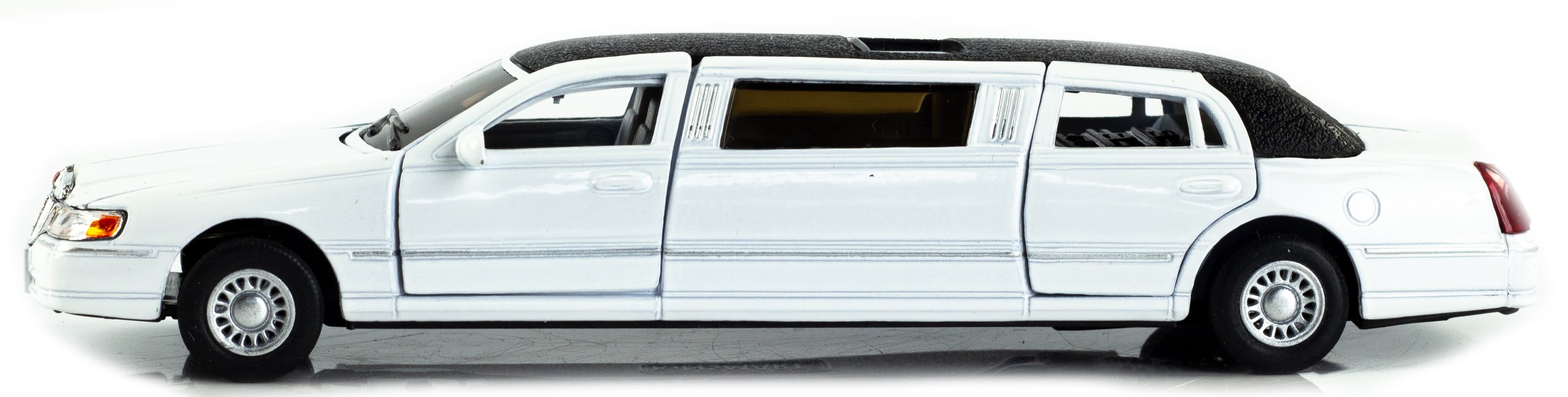 Металлическая машинка Kinsmart 1:38 «1999 Lincoln Town Car Stretch Limousine» KT7001DH / Белый