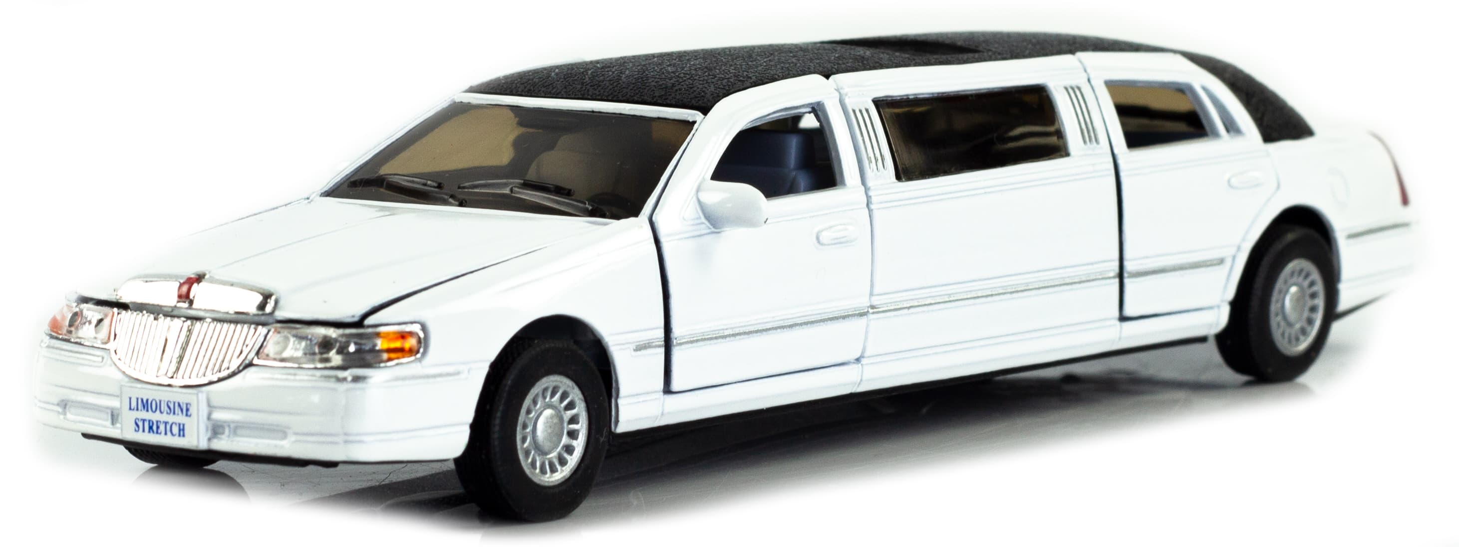 Металлическая машинка Kinsmart 1:38 «1999 Lincoln Town Car Stretch Limousine» KT7001DH / Белый