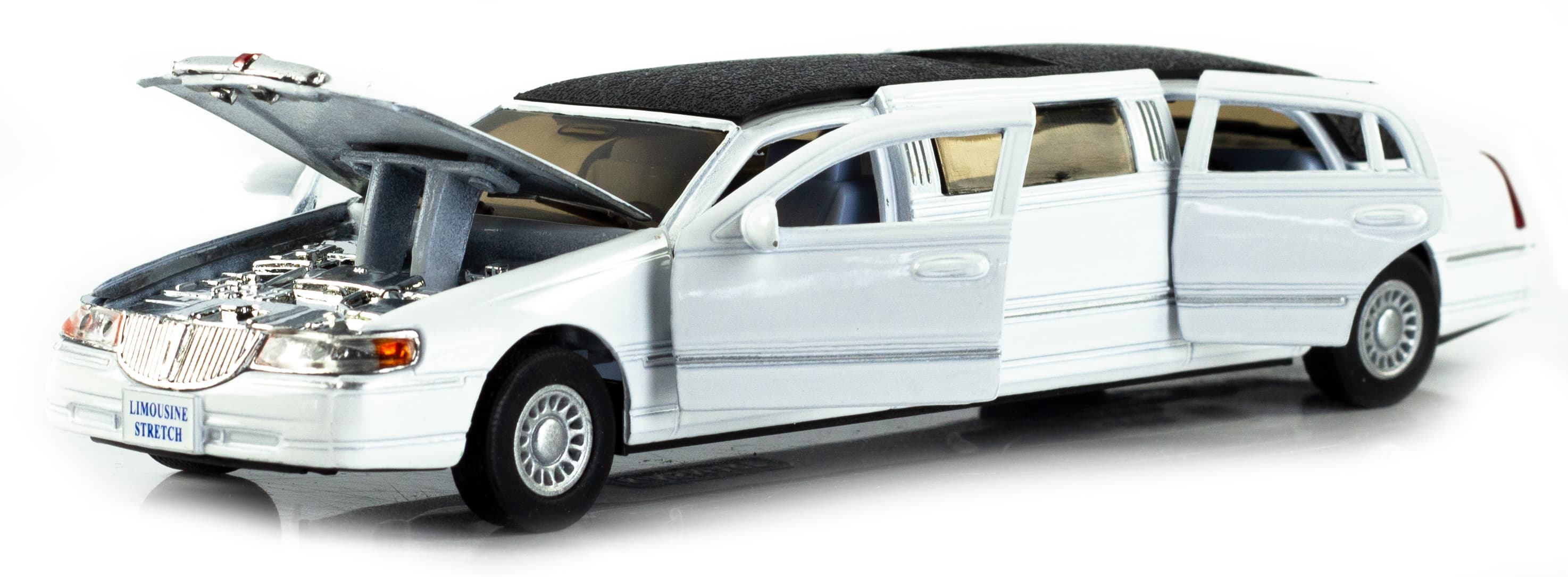 Металлическая машинка Kinsmart 1:38 «1999 Lincoln Town Car Stretch Limousine» KT7001DH / Белый