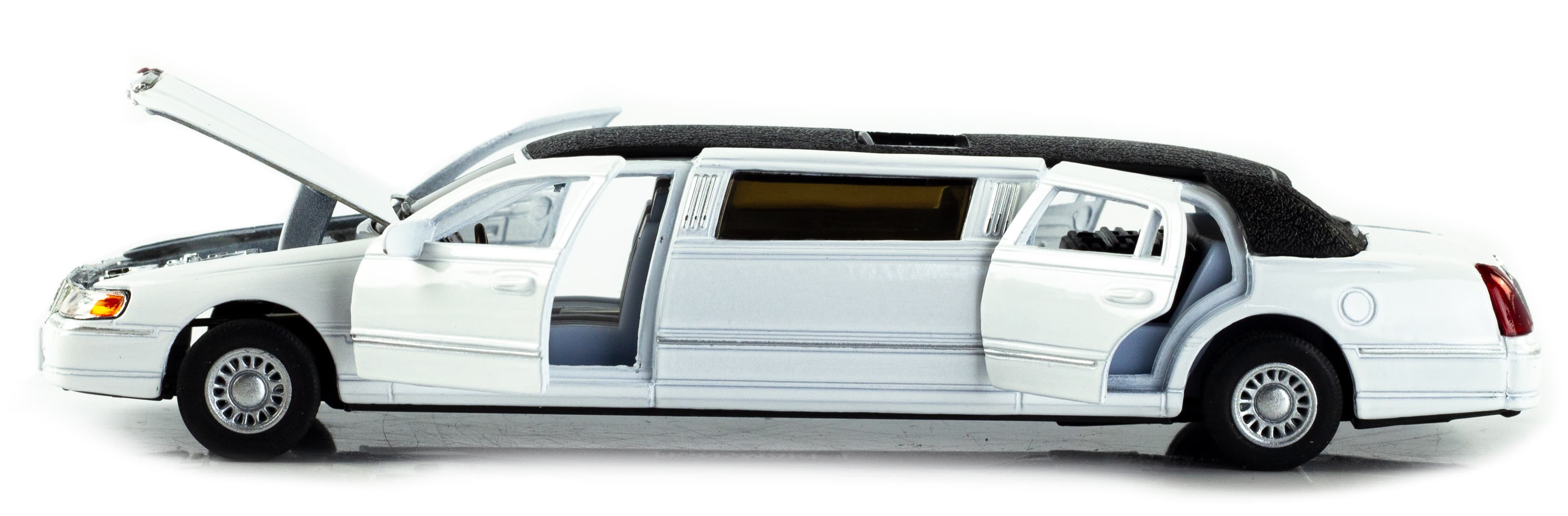 Металлическая машинка Kinsmart 1:38 «1999 Lincoln Town Car Stretch Limousine» KT7001DH / Белый