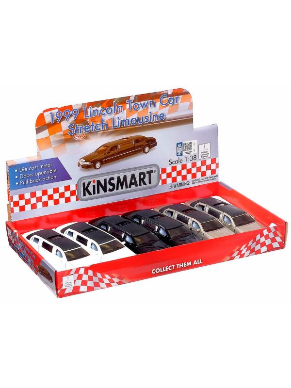 Металлическая машинка Kinsmart 1:38 «1999 Lincoln Town Car Stretch Limousine» KT7001DH / Белый