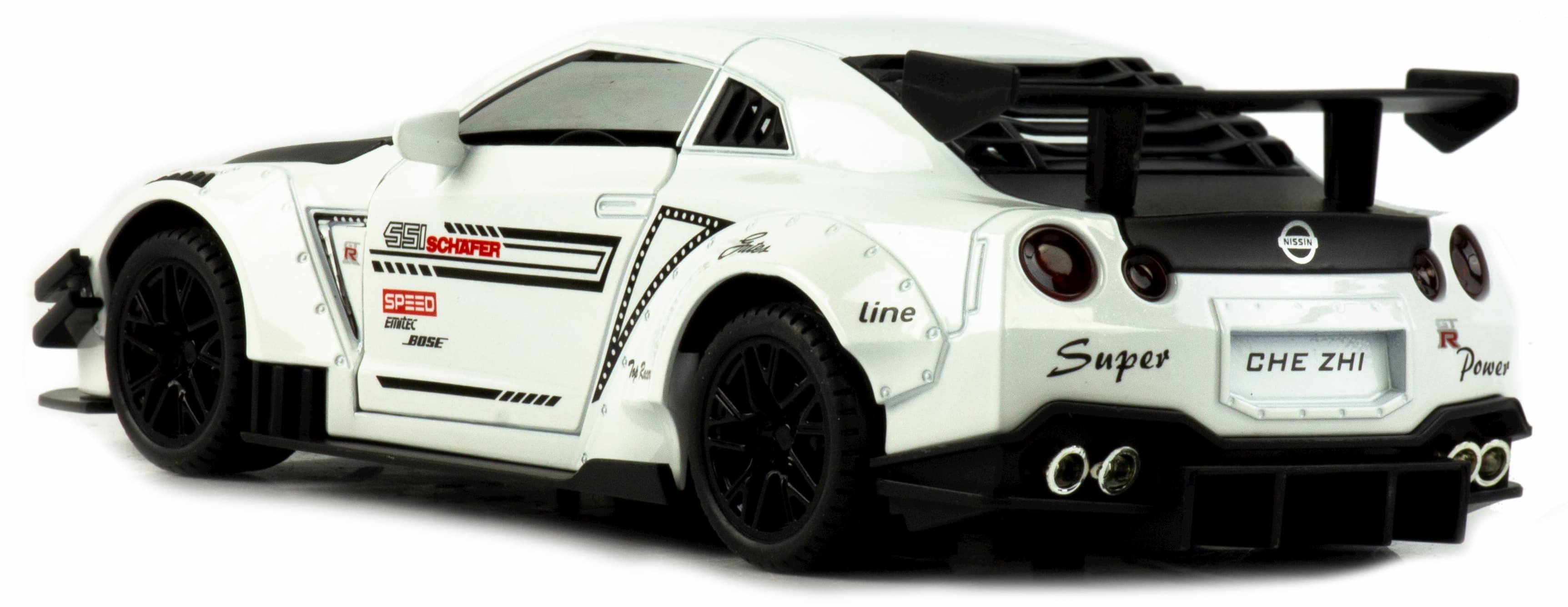 Металлическая машинка Che Zhi 1:24 «Nissan GT-R Nismo» CZ128B, 20.8 см., инерционная, свет, звук в коробке / Микс