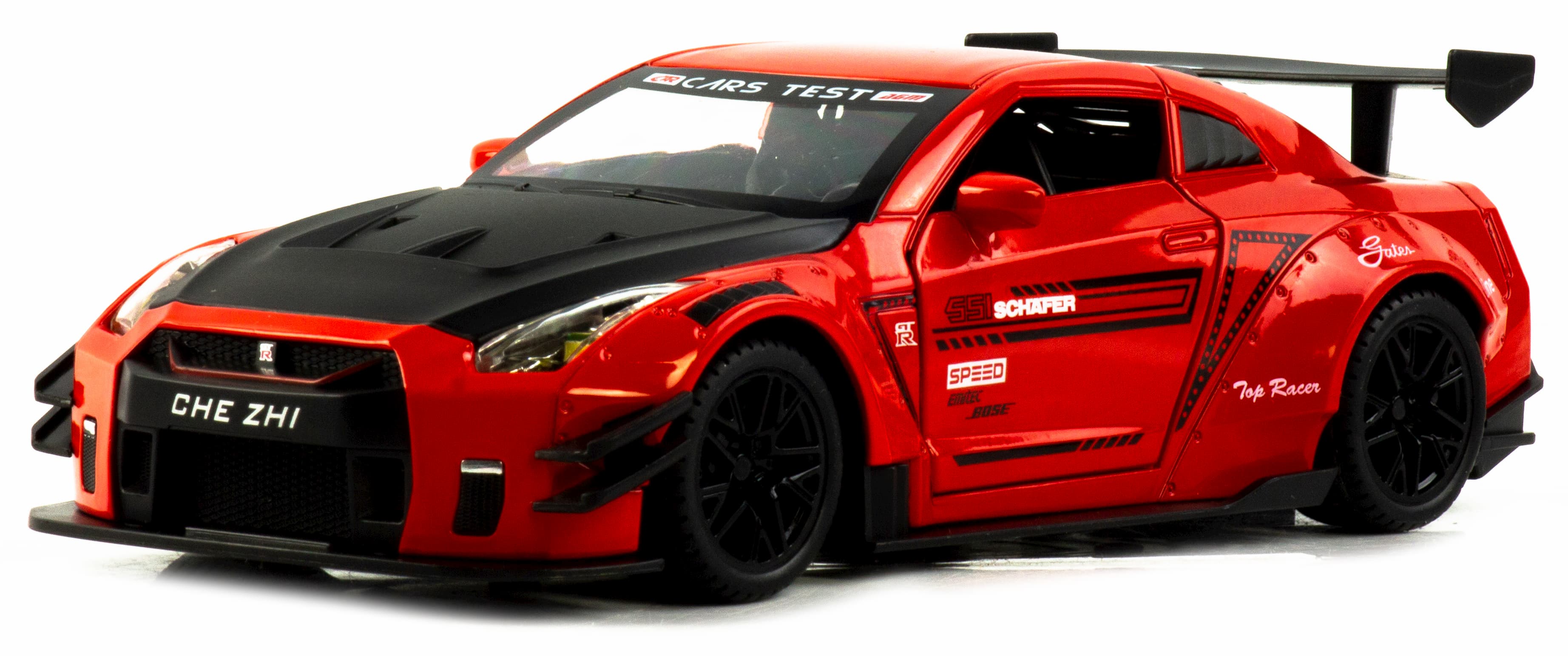 Металлическая машинка Che Zhi 1:24 «Nissan GT-R Nismo» CZ128B, 20.8 см., инерционная, свет, звук в коробке / Микс