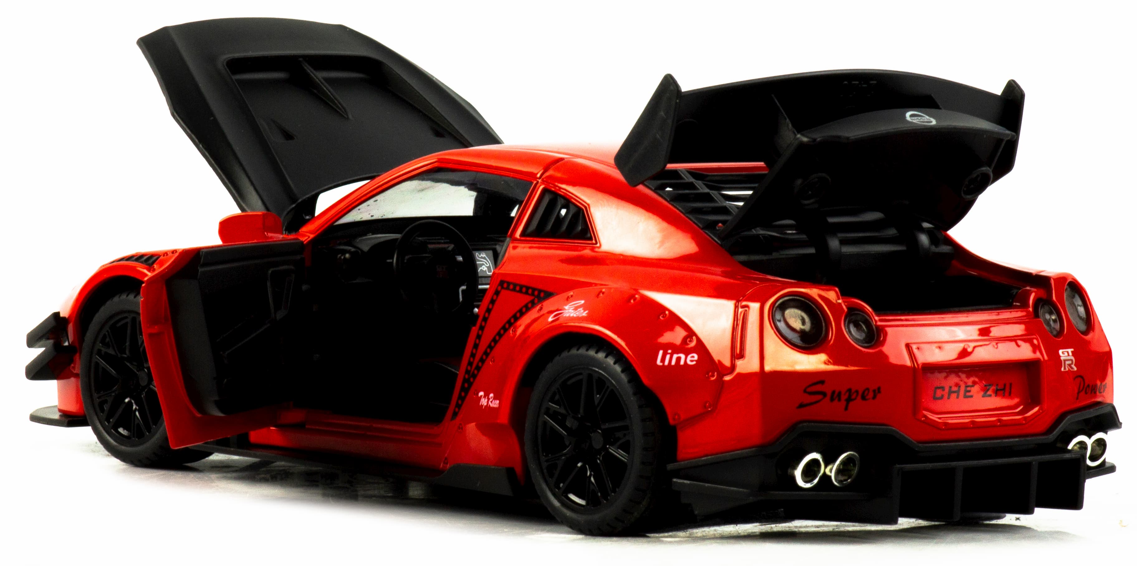 Металлическая машинка Che Zhi 1:24 «Nissan GT-R Nismo» CZ128B, 20.8 см., инерционная, свет, звук в коробке / Микс