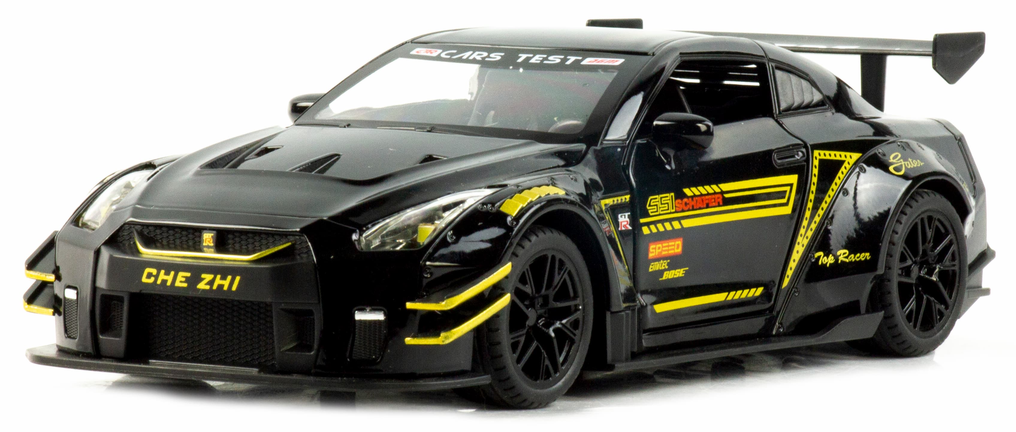 Металлическая машинка Che Zhi 1:24 «Nissan GT-R Nismo» CZ128B, 20.8 см., инерционная, свет, звук в коробке / Микс