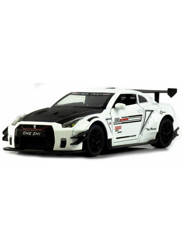 Металлическая машинка Che Zhi 1:24 «Nissan GT-R Nismo» CZ128B, 20.8 см., инерционная, свет, звук в коробке / Микс