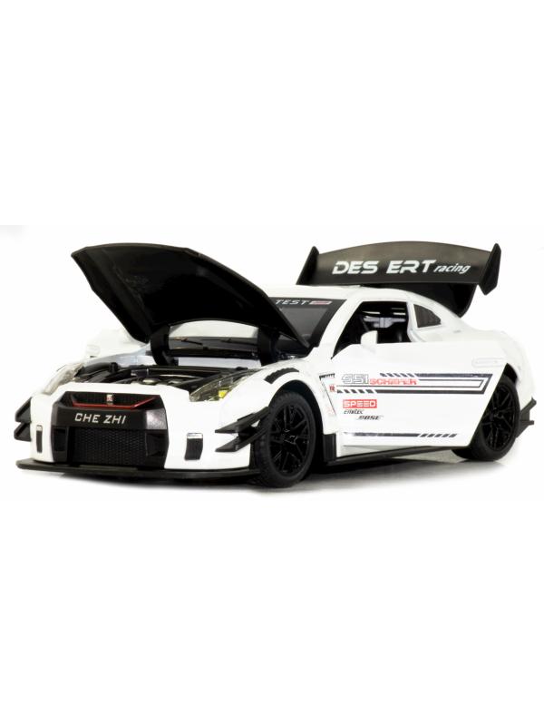 Металлическая машинка Che Zhi 1:24 «Nissan GT-R Nismo» CZ128B, 20.8 см., инерционная, свет, звук в коробке / Микс