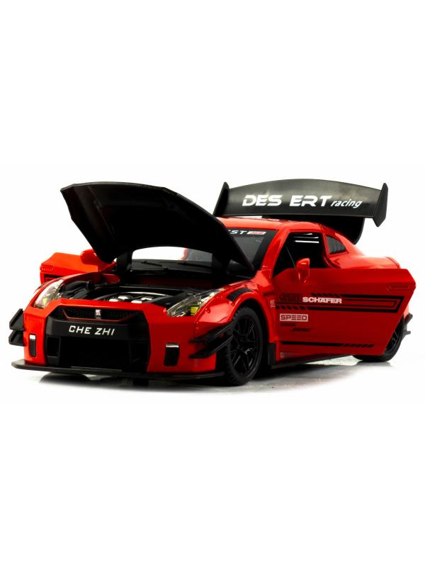 Металлическая машинка Che Zhi 1:24 «Nissan GT-R Nismo» CZ128B, 20.8 см., инерционная, свет, звук в коробке / Микс