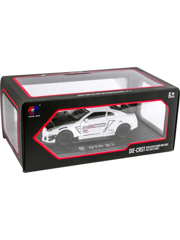 Металлическая машинка Che Zhi 1:24 «Nissan GT-R Nismo» CZ128B, 20.8 см., инерционная, свет, звук в коробке / Микс