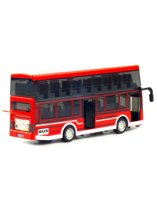 Металлический двухэтажный автобус Yeading 1:48 «BUS-Security» 20 см. 6632А инерционный, свет, звук / Микс