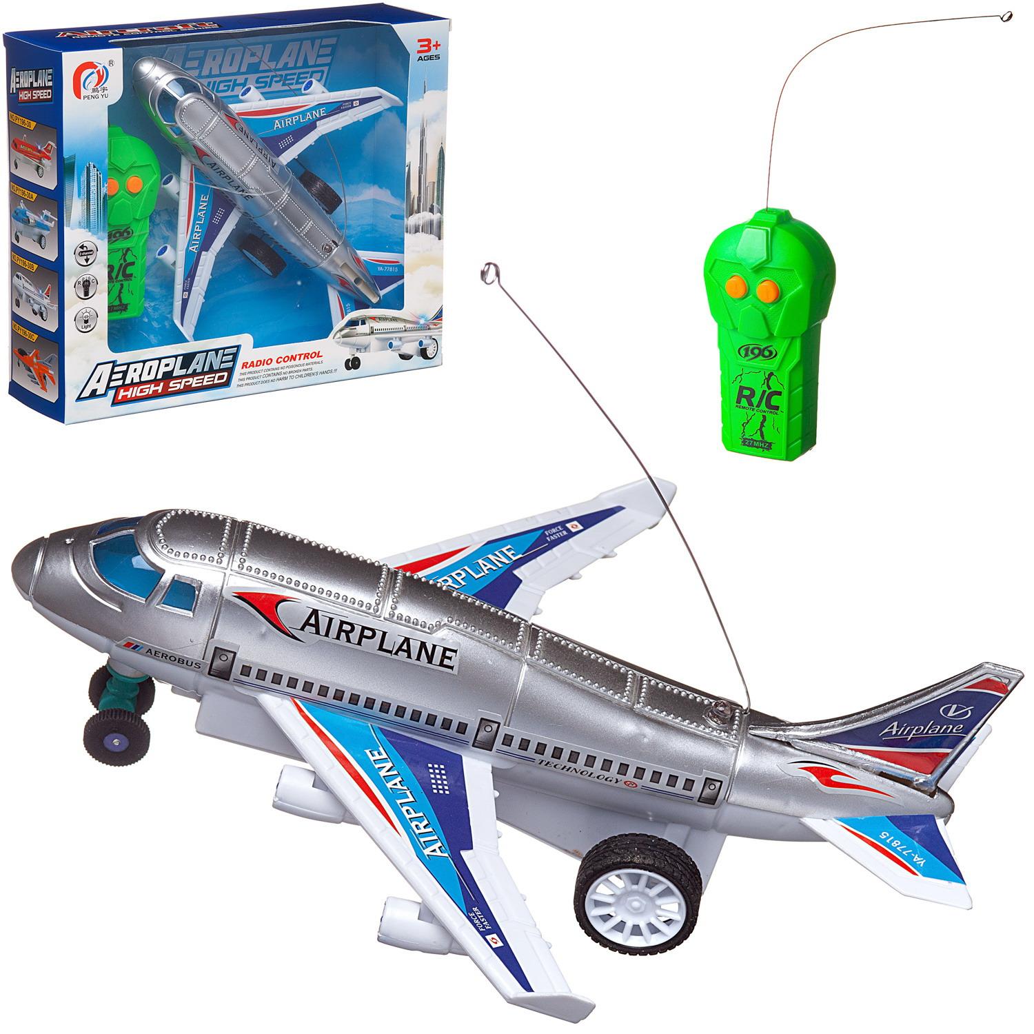 Самолет Junfa Истребитель с двух канальным пультом управления, серебристый, 22,5х18,5х9,5см на батарейках