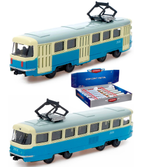 Трамвай металлический Play Smart 1:87 «Tatra T3SU» 16 см. 6551 Автопарк, инерционный / Голубой
