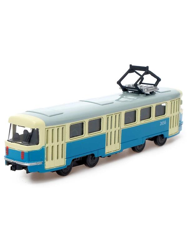 Трамвай металлический Play Smart 1:87 «Tatra T3SU» 16 см. 6551 Автопарк, инерционный / Голубой