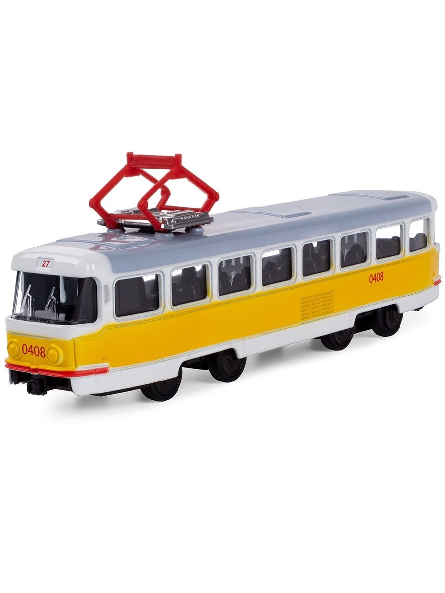 Трамвай металлический Play Smart 1:87 «Tatra T3SU» 16 см. 6551 Автопарк, инерционный / Желтый