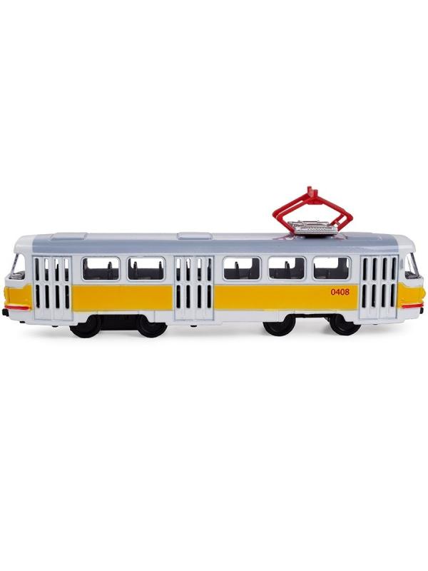 Трамвай металлический Play Smart 1:87 «Tatra T3SU» 16 см. 6551 Автопарк, инерционный / Желтый