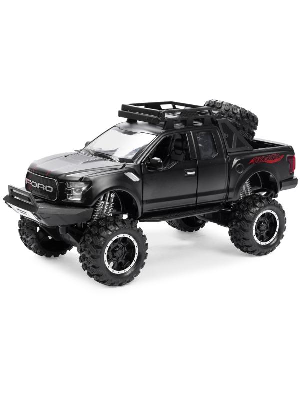 Металлическая машинка Mini Auto 1:32 «Ford F-150 Raptor Off-Road» 32129, инерционная, свет и звук / Черный