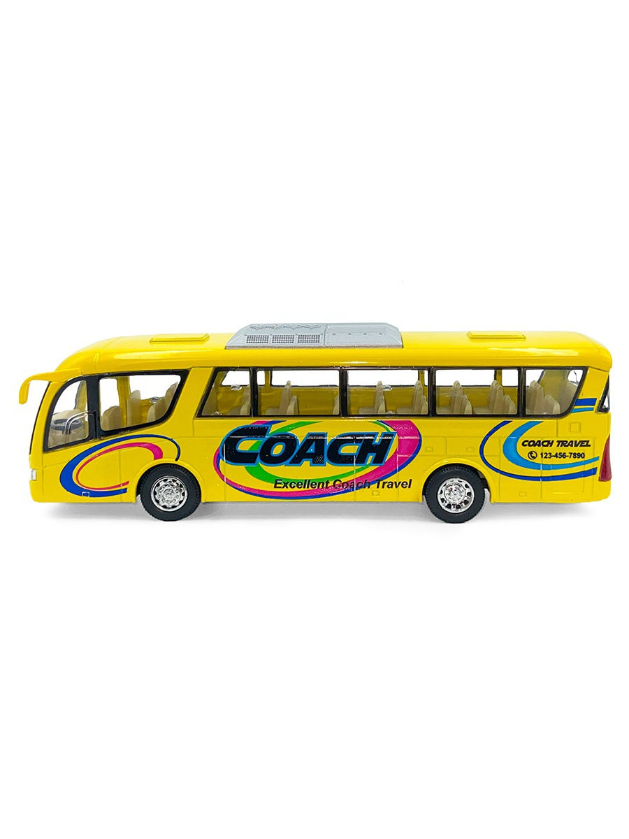 Машинка  металлическая Kinsmart 1:32 «Туристический автобус Coach» KinsFun KS7101D, инерционный / Желтый