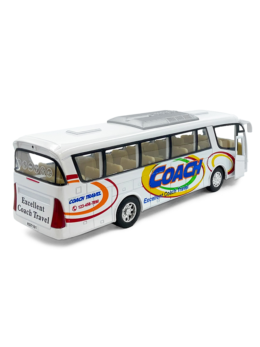 Машинка  металлическая Kinsmart 1:32 «Туристический автобус Coach» KinsFun KS7101D, инерционный / Белый